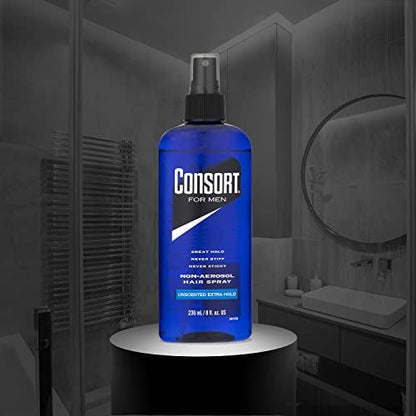 Consort Extra Hold Non-Aerosol Hair Spray Pump for Men - Unscented, Fast Drying, 8 oz