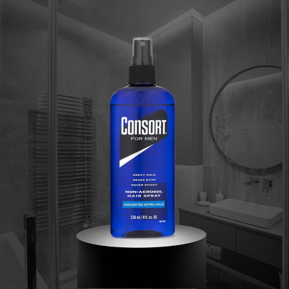 Consort Extra Hold Non-Aerosol Hair Spray Pump for Men - Unscented, Fast Drying, 8 oz