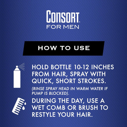 Consort Extra Hold Non-Aerosol Hair Spray Pump for Men - Unscented, Fast Drying, 8 oz