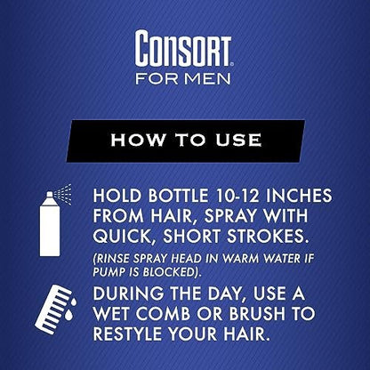 Consort Extra Hold Non-Aerosol Hair Spray Pump for Men - Unscented, Fast Drying, 8 oz