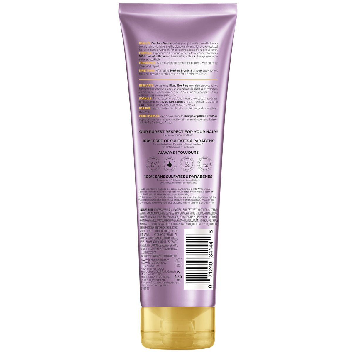 L'Oreal Paris EverPure Blonde Sulfate Free Shampoo for Color-Treated Hair - Neutralizes Brass and Balances - 8.5 Fl Oz - görsel 16