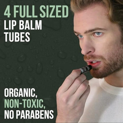 RUGGED & DAPPER Lip Balm for Men - Certified Organic & Natural - 4 Pack Hydrating Chapstick Avelisse