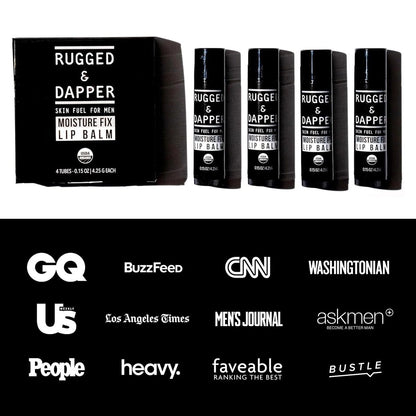RUGGED & DAPPER Lip Balm for Men - Certified Organic & Natural - 4 Pack Hydrating Chapstick Avelisse