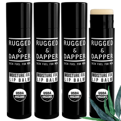 RUGGED & DAPPER Lip Balm for Men - Certified Organic & Natural - 4 Pack Hydrating Chapstick Avelisse