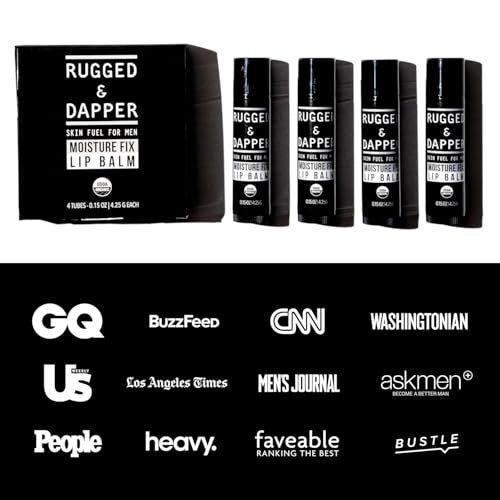 RUGGED & DAPPER Lip Balm for Men - Certified Organic & Natural - 4 Pack Hydrating Chapstick Avelisse