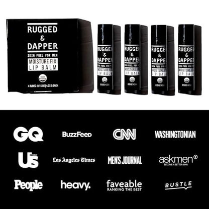 RUGGED & DAPPER Lip Balm for Men - Certified Organic & Natural - 4 Pack Hydrating Chapstick Avelisse