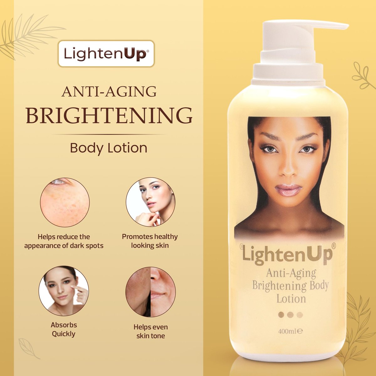 LightenUp Anti-Aging Body Lotion 400ml – Brightening Body Lotion with Argan Oil and Shea Butter Avelisse