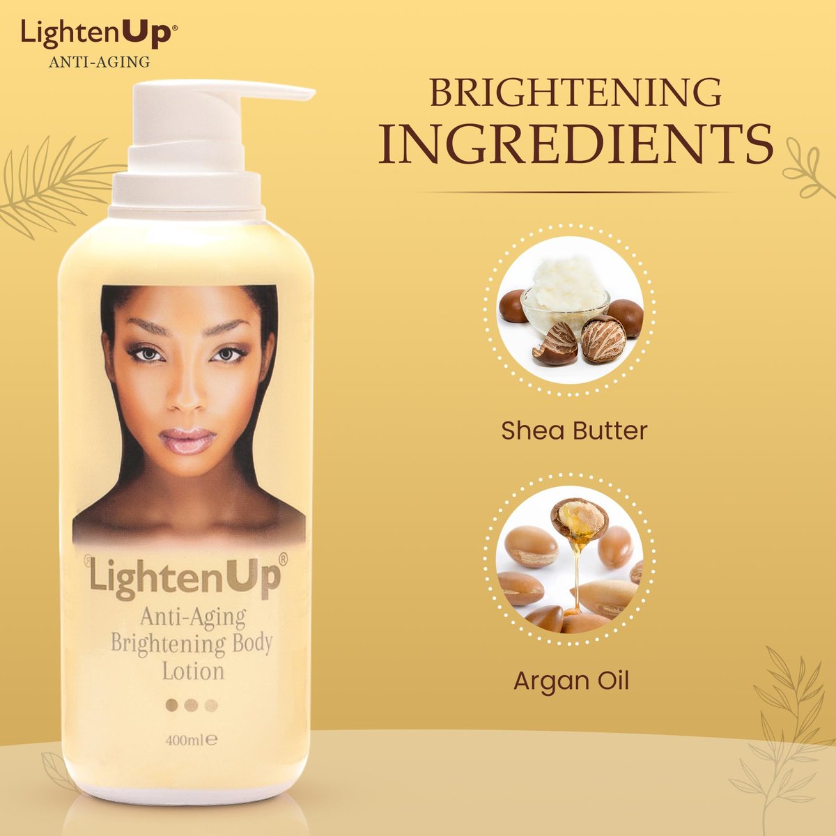 LightenUp Anti-Aging Body Lotion 400ml – Brightening Body Lotion with Argan Oil and Shea Butter Avelisse