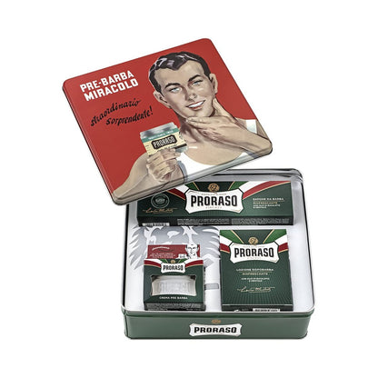 Proraso Shaving Kit - Vintage Gino Tin - Refreshing Pre Shave Cream, Shaving Cream & After Shave Balm for All Beard Types - Premium Italian Gift Set for Men in Collectable Tin Avelisse