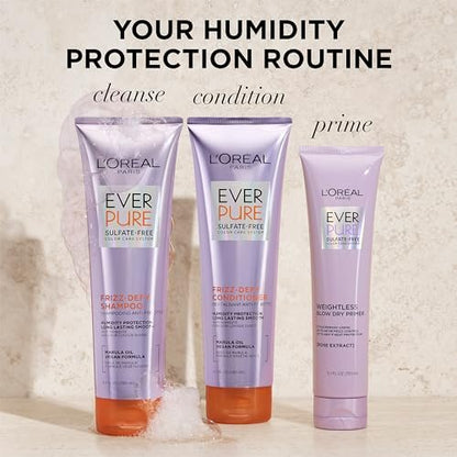 L'Oreal Paris EverPure Sulfate Free Frizz Defy Conditioner with Marula Oil, 8.5 Fl Oz