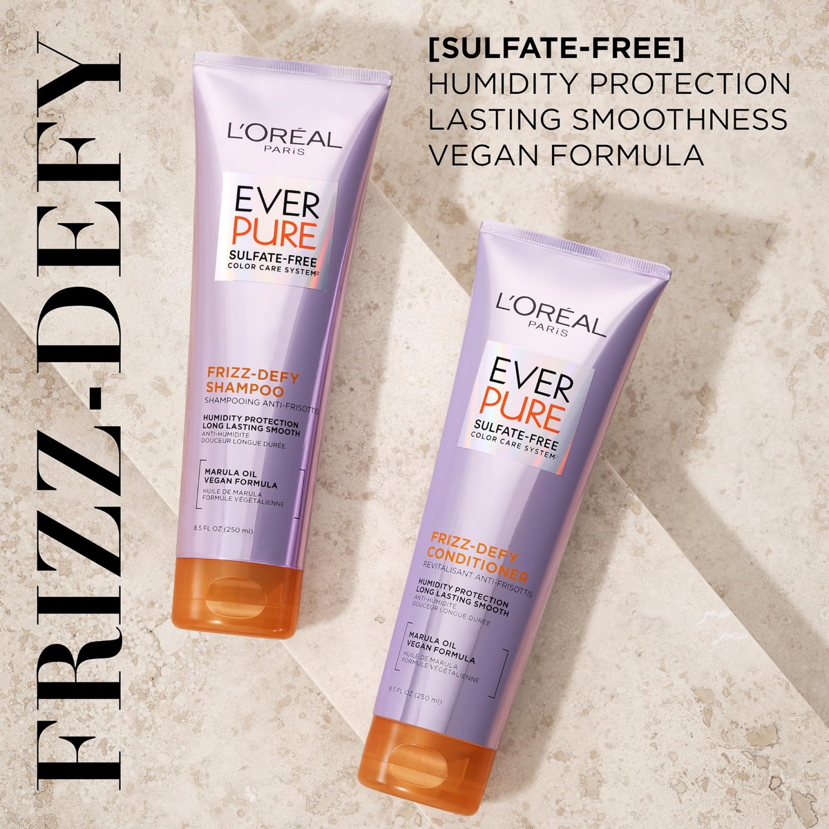 L'Oreal Paris EverPure Sulfate Free Frizz Defy Conditioner with Marula Oil, 8.5 Fl Oz - görsel 3