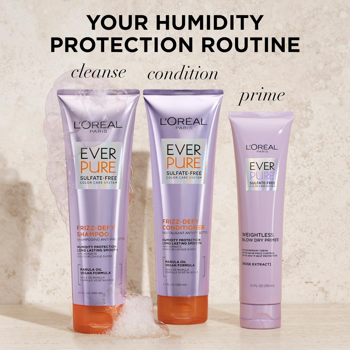 L'Oreal Paris EverPure Sulfate Free Frizz Defy Conditioner with Marula Oil, 8.5 Fl Oz - görsel 11