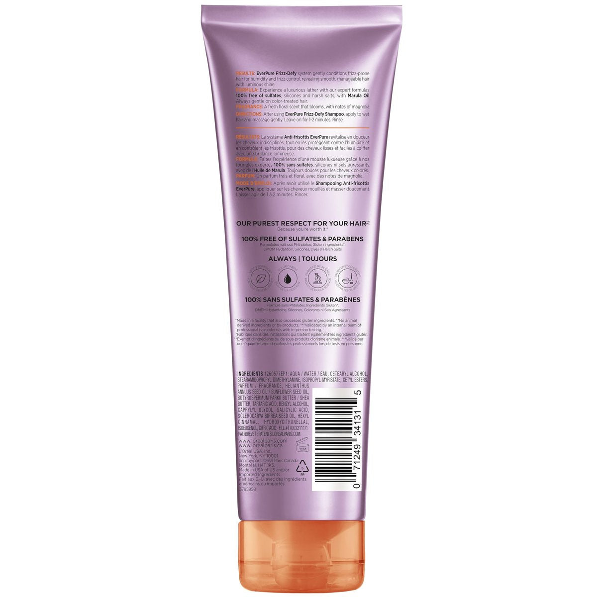 L'Oreal Paris EverPure Sulfate Free Frizz Defy Conditioner with Marula Oil, 8.5 Fl Oz - görsel 17