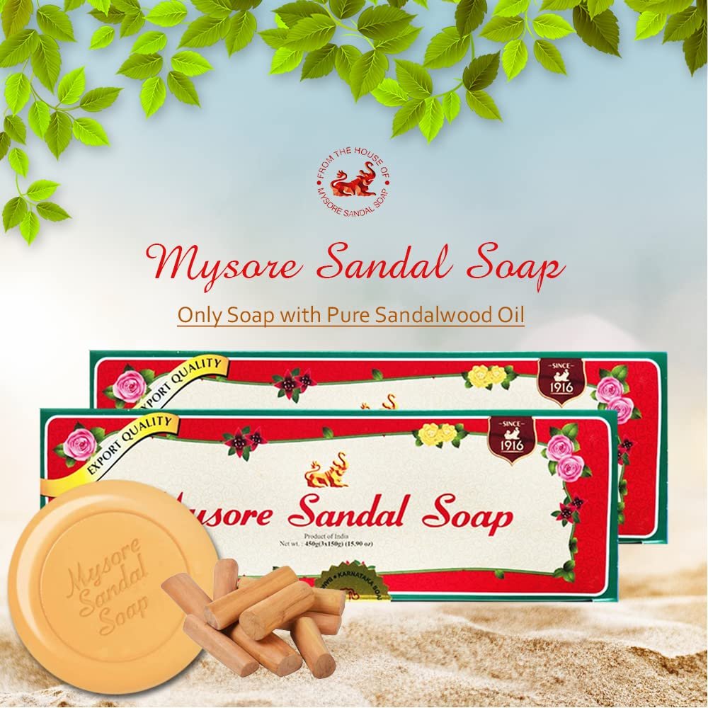 Mysore Sandalwood Soap 150g - Pack of 6 (2 Packs) | Natural Sandalwood Soap Avelisse