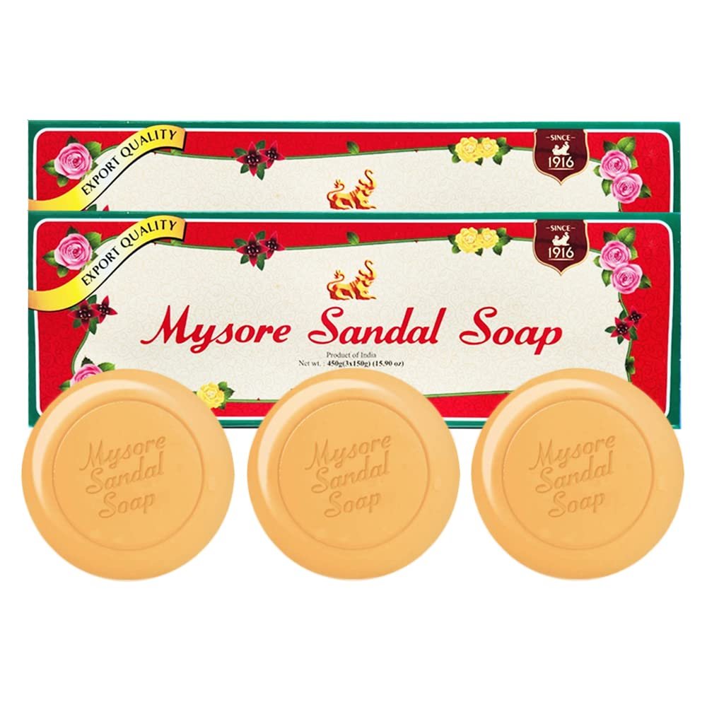 Mysore Sandalwood Soap 150g - Pack of 6 (2 Packs) | Natural Sandalwood Soap Avelisse