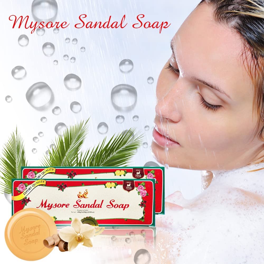 Mysore Sandalwood Soap 150g - Pack of 6 (2 Packs) | Natural Sandalwood Soap Avelisse