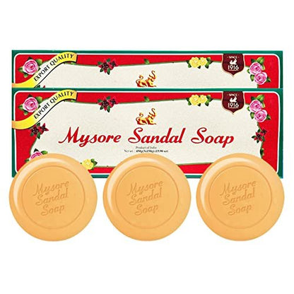 Mysore Sandalwood Soap 150g - Pack of 6 (2 Packs) | Natural Sandalwood Soap Avelisse