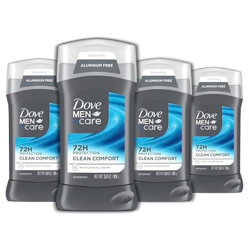 Dove Men+Care Clean Comfort Deodorant Stick, Aluminum-Free, 72-Hour Odor Protection, 3 oz (Pack of 4), Dark Grey Avelisse