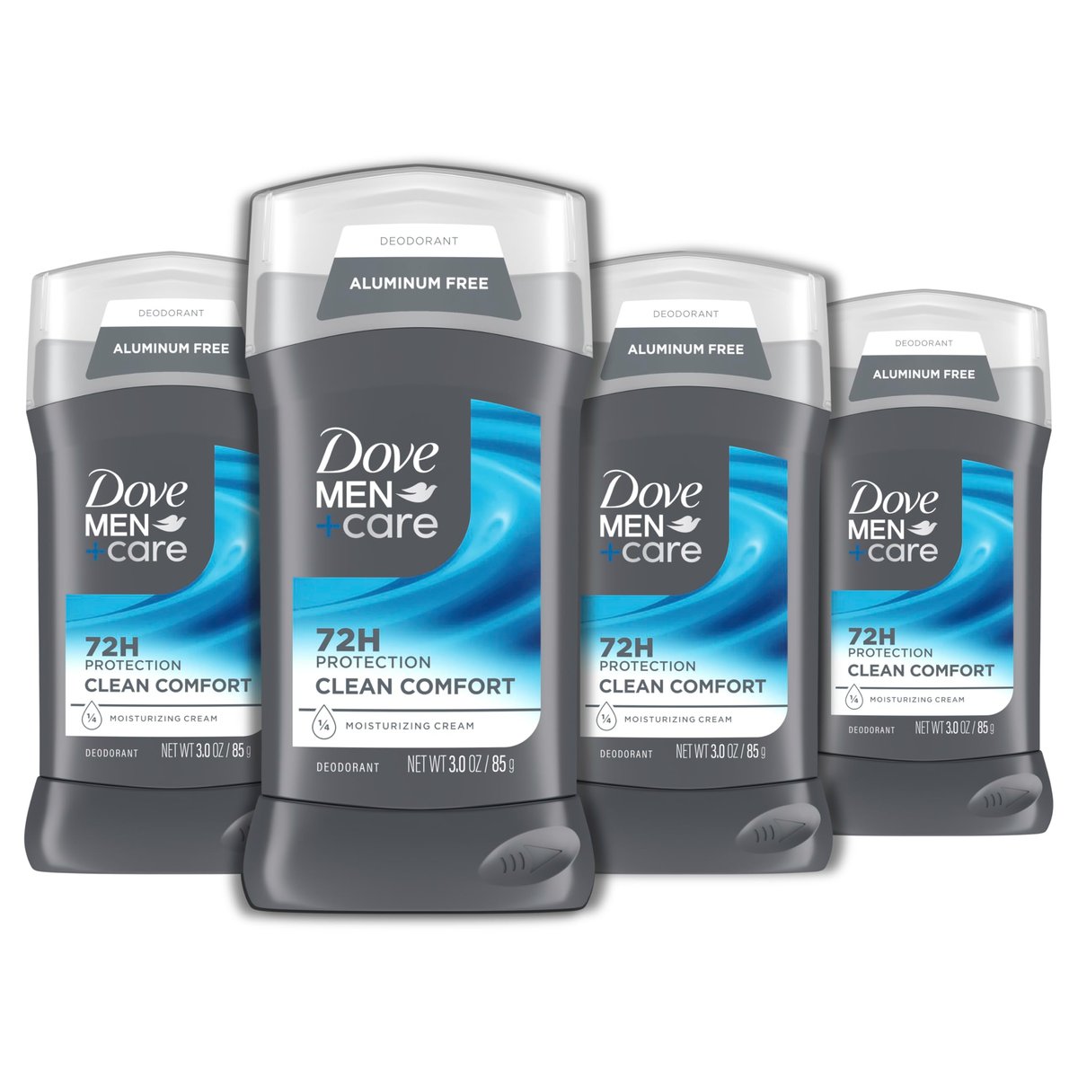 Dove Men+Care Clean Comfort Deodorant Stick, Aluminum-Free, 72-Hour Odor Protection, 3 oz (Pack of 4), Dark Grey Avelisse