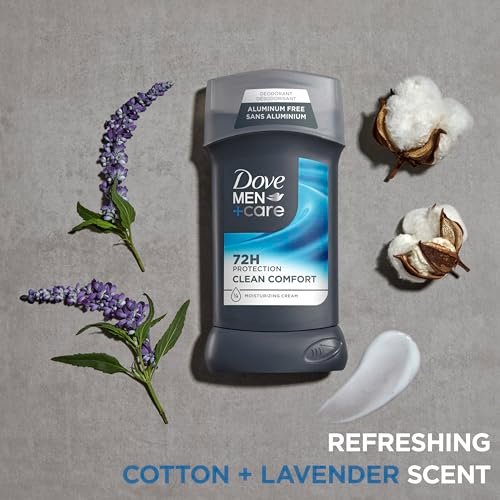 Dove Men+Care Clean Comfort Deodorant Stick, Aluminum-Free, 72-Hour Odor Protection, 3 oz (Pack of 4), Dark Grey Avelisse