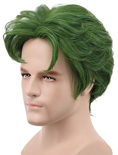Men's Short Green Curly Wig - Heat Resistant Synthetic Fiber Anime Clown Cosplay Costume Hair - görsel 2