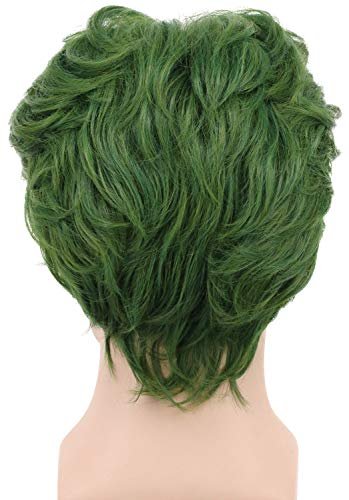 Men's Short Green Curly Wig - Heat Resistant Synthetic Fiber Anime Clown Cosplay Costume Hair - görsel 8