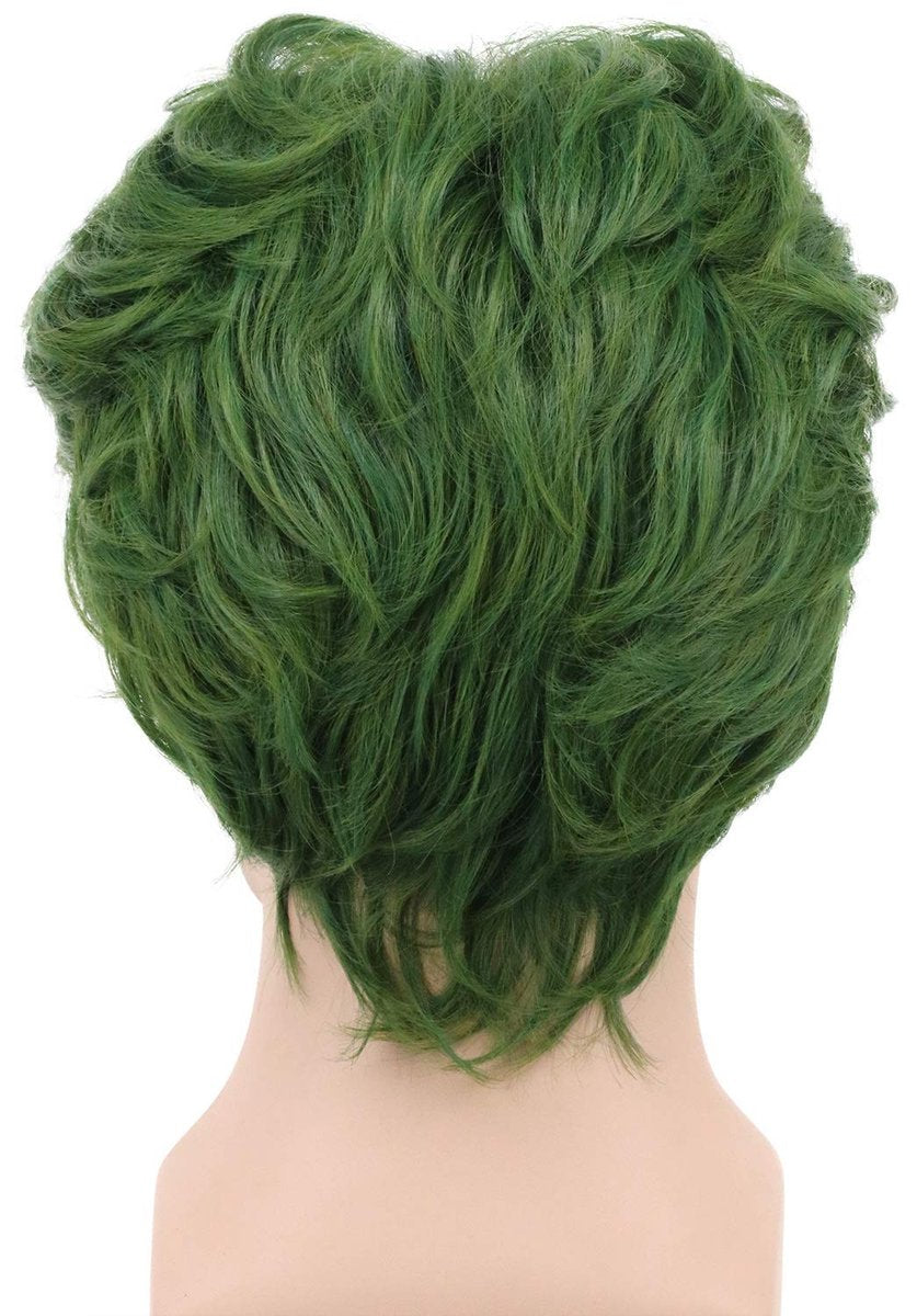 Men's Short Green Curly Wig - Heat Resistant Synthetic Fiber Anime Clown Cosplay Costume Hair - görsel 7