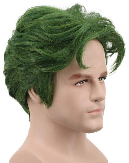 Men's Short Green Curly Wig - Heat Resistant Synthetic Fiber Anime Clown Cosplay Costume Hair