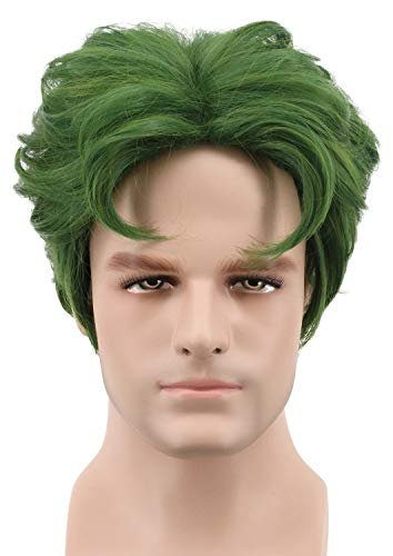 Men's Short Green Curly Wig - Heat Resistant Synthetic Fiber Anime Clown Cosplay Costume Hair