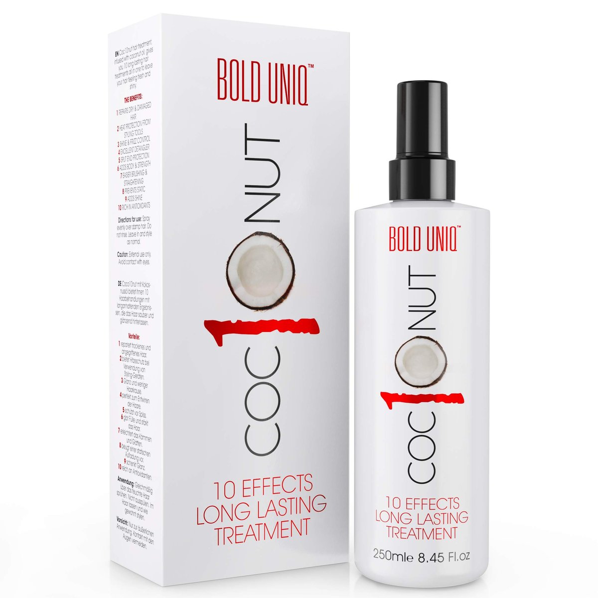 BOLD UNIQ Coconut Thermal Protection Spray - Heat Defense Up To 450°F - Prevents Frizz and Split Ends for All Hair Types - 8.45 fl oz Avelisse
