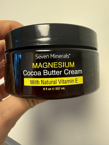 Natural Magnesium Cream with Organic Cocoa Butter & Vitamin E - USA Made, Safe for Kids (8 fl oz) Avelisse