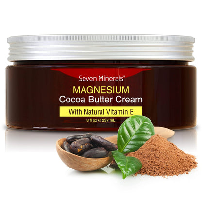 Natural Magnesium Cream with Organic Cocoa Butter & Vitamin E - USA Made, Safe for Kids (8 fl oz) Avelisse