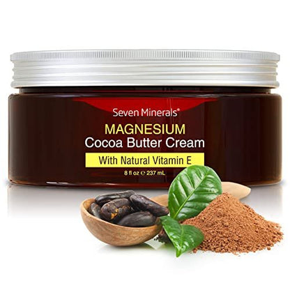 Natural Magnesium Cream with Organic Cocoa Butter & Vitamin E - USA Made, Safe for Kids (8 fl oz) Avelisse