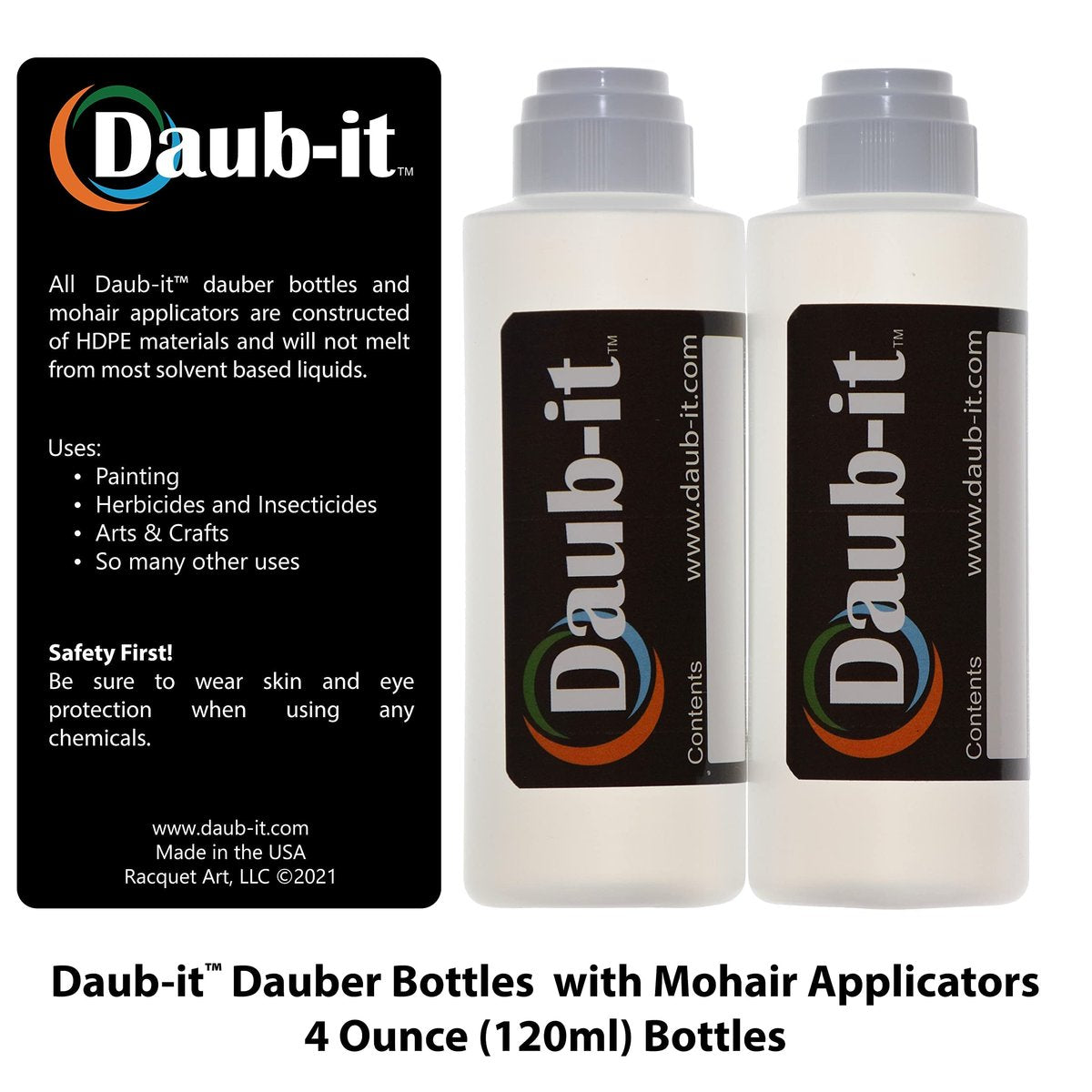 Racquet Art Daub-it Empty Bottles with Applicators - 4 oz - Mohair Dauber - 2 Pack Avelisse