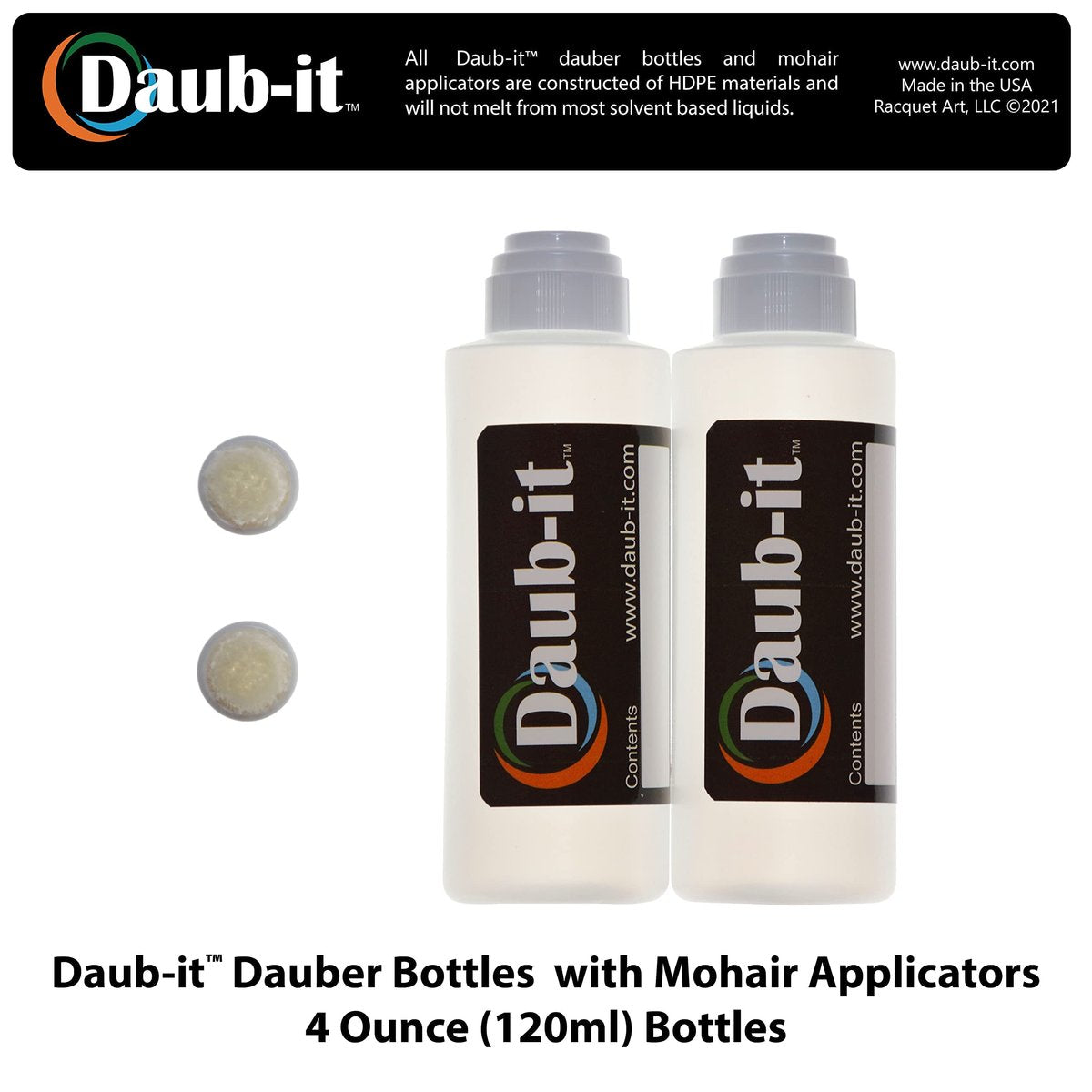 Racquet Art Daub-it Empty Bottles with Applicators - 4 oz - Mohair Dauber - 2 Pack Avelisse