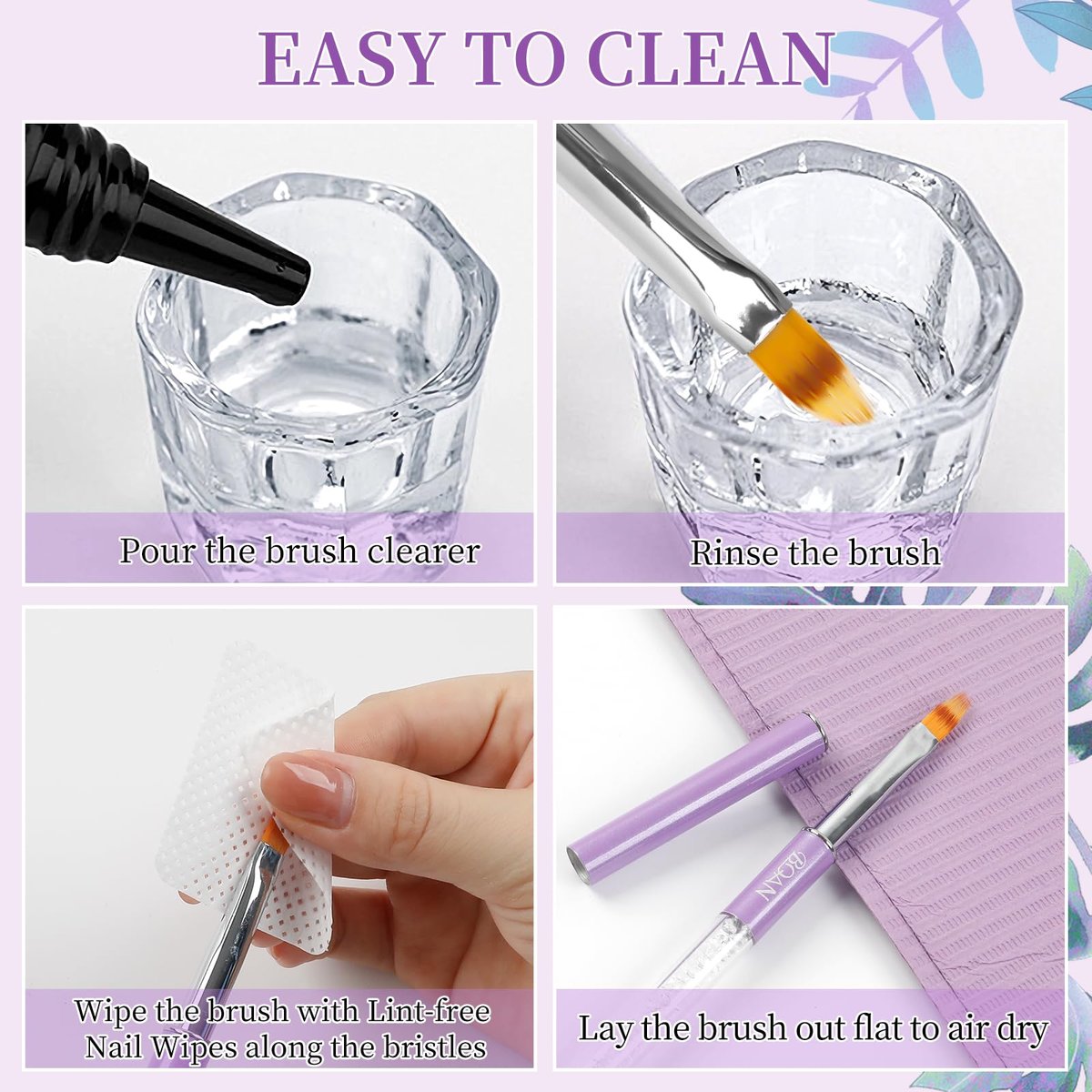 BQAN Nail Ombre Brush with Rhinestone Handle - Professional Gradient Painting Brush for Nail Art, Gel Nails (Purple) - görsel 9