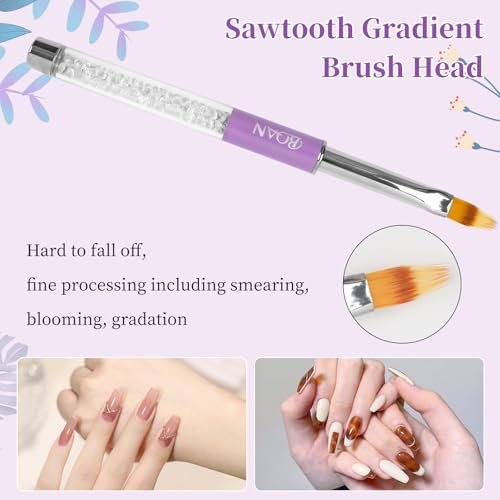 BQAN Nail Ombre Brush with Rhinestone Handle - Professional Gradient Painting Brush for Nail Art, Gel Nails (Purple) - görsel 6