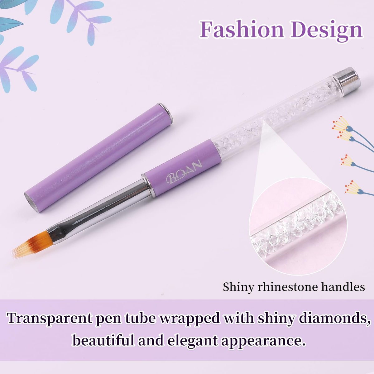 BQAN Nail Ombre Brush with Rhinestone Handle - Professional Gradient Painting Brush for Nail Art, Gel Nails (Purple) - görsel 7