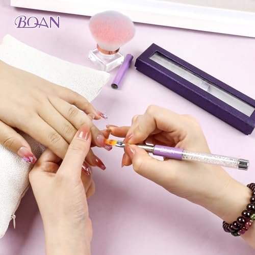 BQAN Nail Ombre Brush with Rhinestone Handle - Professional Gradient Painting Brush for Nail Art, Gel Nails (Purple) - görsel 12
