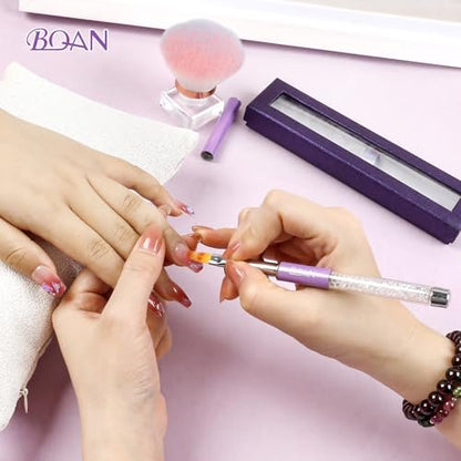 BQAN Nail Ombre Brush with Rhinestone Handle - Professional Gradient Painting Brush for Nail Art, Gel Nails (Purple)