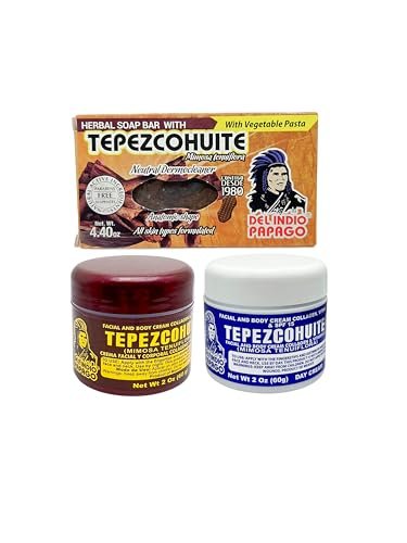 Del Indio Papago Anti-Aging Combo Pack: Night Cream, Day Cream & Tepezcohuite Natural Bar Soap for All Skin Types Avelisse
