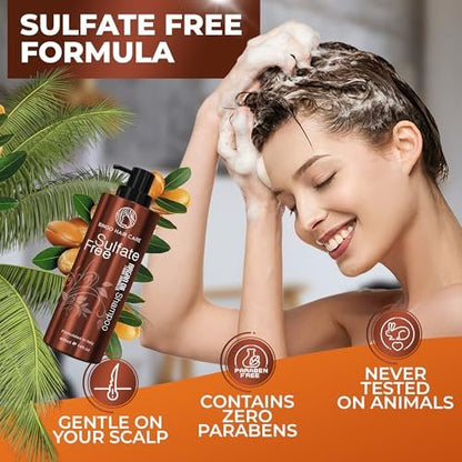 BINGO HAIR CARE Moroccan Argan Oil Shampoo - Sulfate Free, Anti Frizz Hydrating Thickening Care for Women and Men - Deep Moisturizing Treatment for Color Treated, Curly, Frizzy, Damaged and Dry Hair, 14 Fl Oz Avelisse