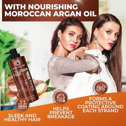 BINGO HAIR CARE Moroccan Argan Oil Shampoo - Sulfate Free, Anti Frizz Hydrating Thickening Care for Women and Men - Deep Moisturizing Treatment for Color Treated, Curly, Frizzy, Damaged and Dry Hair, 14 Fl Oz Avelisse