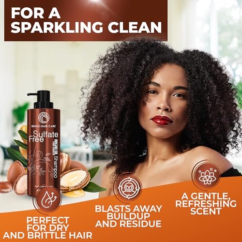 BINGO HAIR CARE Moroccan Argan Oil Shampoo - Sulfate Free, Anti Frizz Hydrating Thickening Care for Women and Men - Deep Moisturizing Treatment for Color Treated, Curly, Frizzy, Damaged and Dry Hair, 14 Fl Oz Avelisse