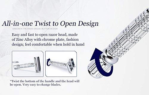 BAILI Butterfly Open TTO Double Edge Metal Safety Razor Wet Shaving Kit for Men Women - Includes Platinum Blades & Mirrored Travel Case (Silver) Avelisse
