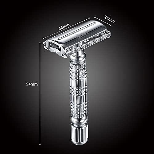 BAILI Butterfly Open TTO Double Edge Metal Safety Razor Wet Shaving Kit for Men Women - Includes Platinum Blades & Mirrored Travel Case (Silver) Avelisse