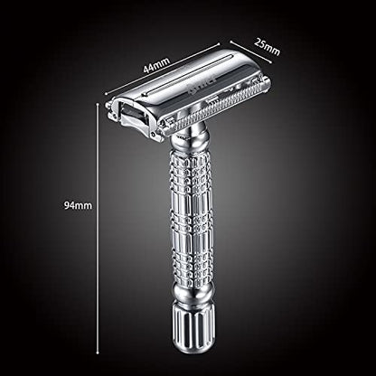 BAILI Butterfly Open TTO Double Edge Metal Safety Razor Wet Shaving Kit for Men Women - Includes Platinum Blades & Mirrored Travel Case (Silver) Avelisse