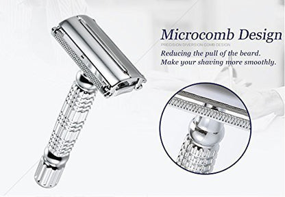 BAILI Butterfly Open TTO Double Edge Metal Safety Razor Wet Shaving Kit for Men Women - Includes Platinum Blades & Mirrored Travel Case (Silver) Avelisse