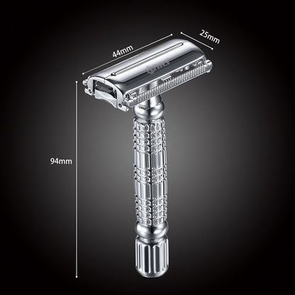 BAILI Butterfly Open TTO Double Edge Metal Safety Razor Wet Shaving Kit for Men Women - Includes Platinum Blades & Mirrored Travel Case (Silver) Avelisse