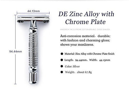 BAILI Butterfly Open TTO Double Edge Metal Safety Razor Wet Shaving Kit for Men Women - Includes Platinum Blades & Mirrored Travel Case (Silver) Avelisse